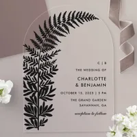 Black Fern Modern Minimalist Arch Wedding Acrylic Invitations