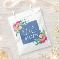 Blue Floral Pink Rosebud Wedding Personalized Favor Bag