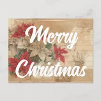 Retro Poinsettia Flowers Grunge Merry Christmas  Postcard