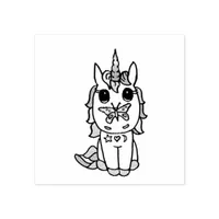 Pretty Unicorn with Butterfly on Nose Rubber Stamp