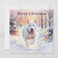 Bull Terrier Dog In Winter Snow Merry Christmas Holiday Card