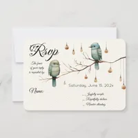 Rustic Woodland Love Birds Celebration RSVP Card