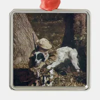 Vintage Boy and His Hunting Dog Metal Ornament