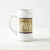 Elegant Leather Leaf & Vintage Paper Surname Motto Beer Stein