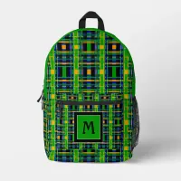 Plaid Pattern Tartan Check Green Orange Black Printed Backpack