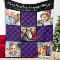 Family 5 Picture Personalized Holiday Plaid Quilt Fleece Blanket