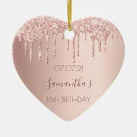 16th sixteenth birthday rose gold glitter pink 16 ceramic ornament