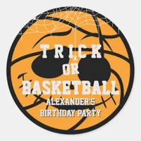 Halloween Basket Ball Trick or Basketball Birthday Classic Round Sticker