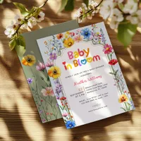 Colorful Wildflower Sage Green Baby Shower Floral  Invitation
