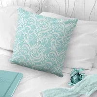 Teal Abstract Snowflake Pattern#10 ID1009 Throw Pillow