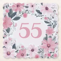 Floral 55th Birthday Party Pastel Pink Flowers Paper Coaster