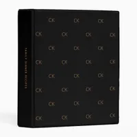 Recipe black gold monogram initials cookbook  mini binder