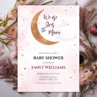 Soft Pink Stars Over the Moon Baby Girl Shower   Invitation