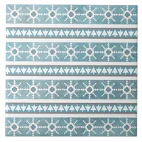 Southwest Winter Snowflake Pine Tree Blue Stripes Ceramic Tile