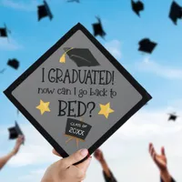 Funny Grad Now Can I Go Back To Bed Gray Graduation Cap Topper