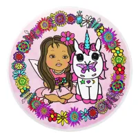 Whimsical Folk Art Fairy & Unicorn with Butterfly Ceramic Knob