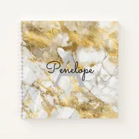 White Gold Marble and Monogram Sketchbook Notebook