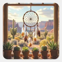 Dreamcatcher, Desert Canyons, Cacti   Square Sticker