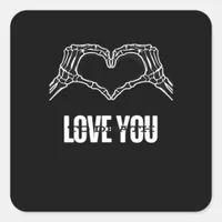 To Death Skeleton Heart Hands Classic Look Square Sticker