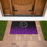 Silver initial monogram with purple glitter | doormat