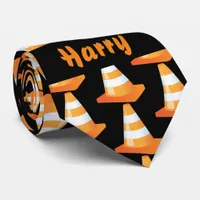 Fun Construction Worker Traffic Cone Orange Black Neck Tie