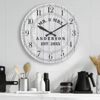 Rustic White Barn Wood Farmhouse Mr. & Mrs. Custom Large Clock