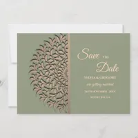 Elegant Modern Sage green & gold classic mandala Save The Date