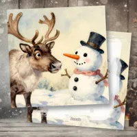 Vintage Snowman & Reindeer Personalized Christmas Holiday Card