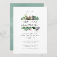 Succulent Geometric First Holy Communion Invitation