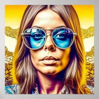 Cool Lady in Blue Sunglasses Poster