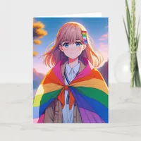 Anime Girl with LGBTQIA+ Cape Blank Card