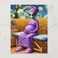 Pregnant Alien in a Polka Dot Dress in Wheat Field Postcard