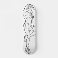 Cute Anime Schoolgirl Black White Drawing Skateboard