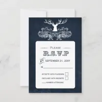 Blue Rustic Antler Deer Winter Woodland Wedding RSVP Card