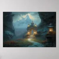 Winding path to sacred gateway in a mountain pass poster