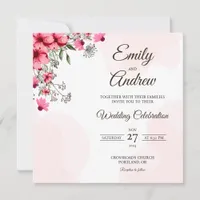 Pink Coneflower Floral Watercolor Square Wedding Invitation