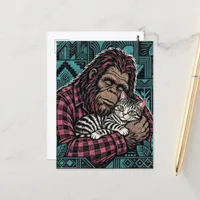 Sasquatch and His Kitty Woodblock Postcard
