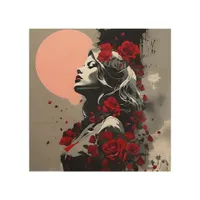 Goddess with Red Roses Wood Wall Art