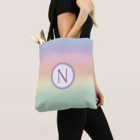 Pastel Rainbow Water Colors Monogrammed  Tote Bag