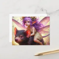 A fairy rides a Tasmanian Devil fantasy art Postcard