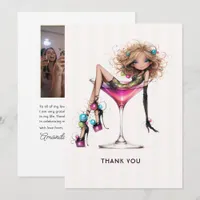 Whimsical Martini Diva Birthday Party Photo Thank You Card