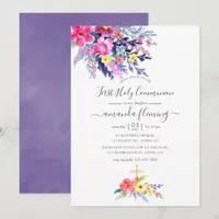 Colorful Watercolor Floral Spring Holy Communion Invitation