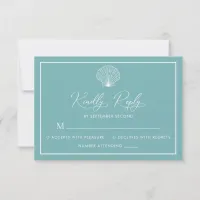 Light Teal Blue Beach Seashell Elegant Wedding RSVP Card