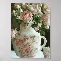 Pretty Pink Roses in Vintage Antique China Teapot Poster