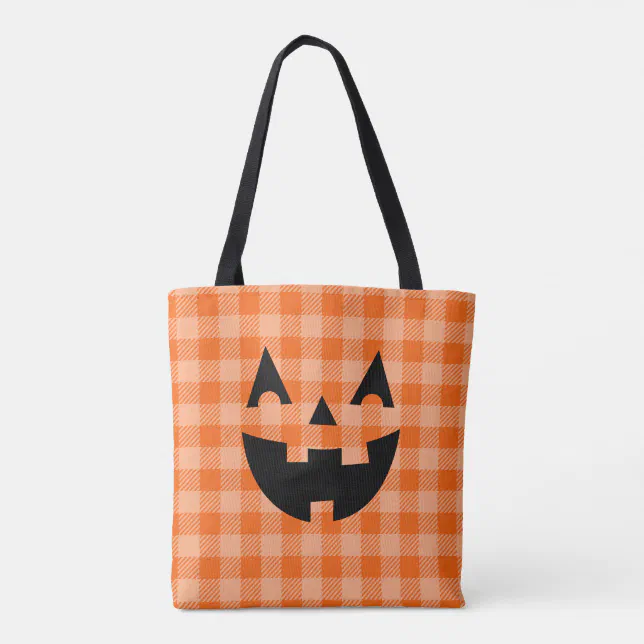 Halloween Jack o lantern buffalo checks orange Tote Bag