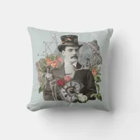 vintage man collage throw pillow