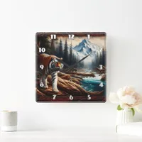 Bengal Tigers Near Mountain Stream at Dawn Square Wall Clock