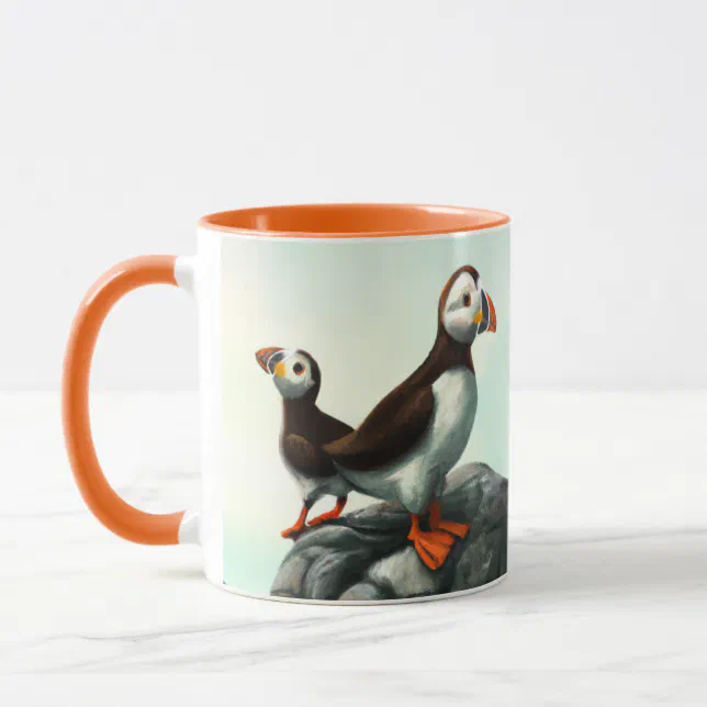 Cute Atlantic Puffins Seabirds on the Rocks Mug