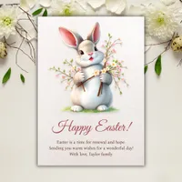 Happy Easter Bunny Spring Flowers  Holiday Card