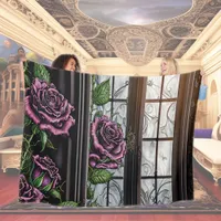 Purple roses by the window - gothic style fleece blanket